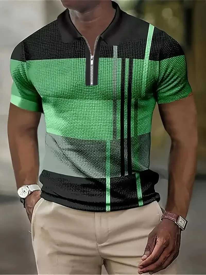 Summer Lapel Mens Polo Shirt Retro Stripe Printing Casual Slim Fit Golf Clothing Sports/Business/Work/Street Plus Size MensX240920