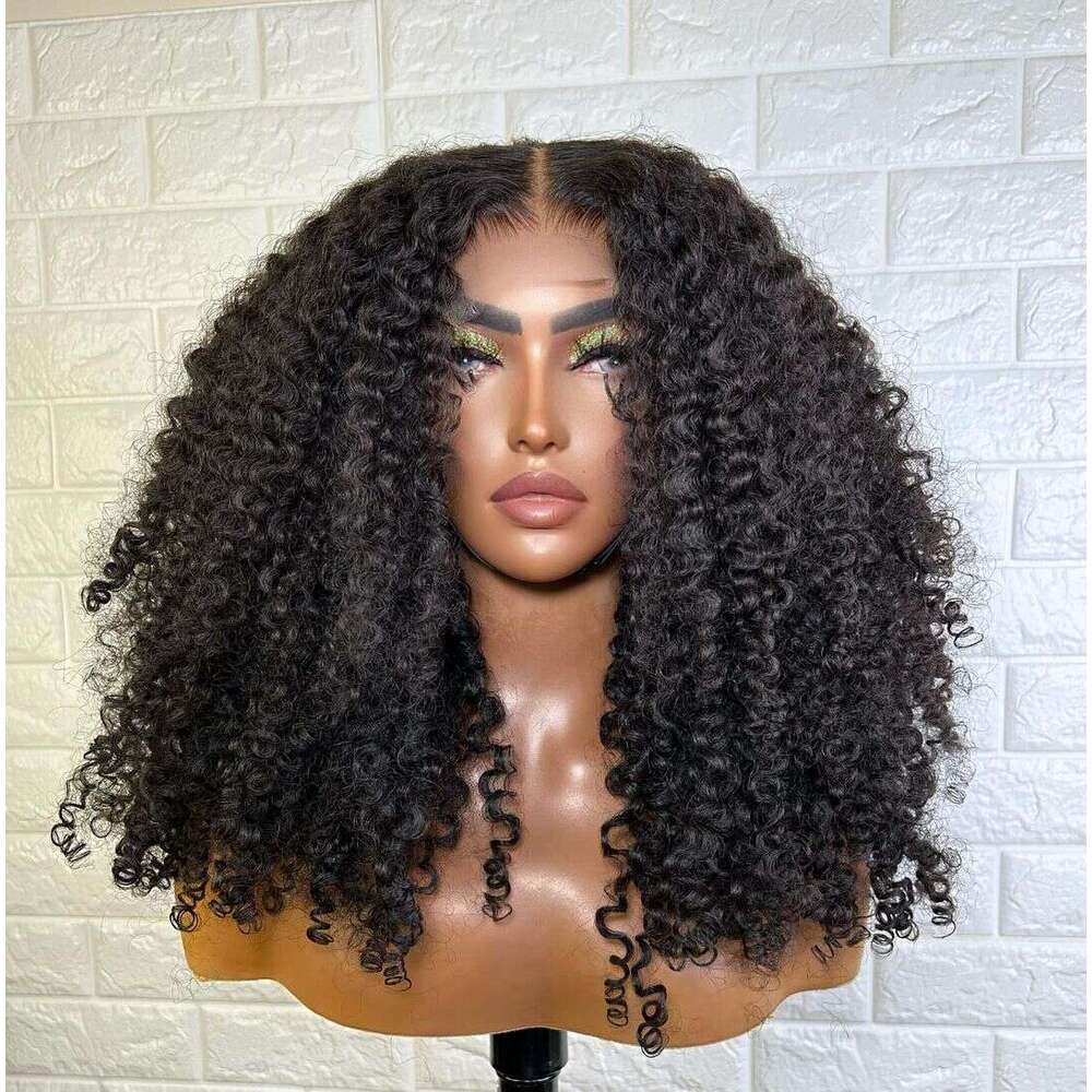 4B 4C Afo Kinky Synthetic Hair For Women Natural Black Glueless Jerry Curly Long 13X4 Transparent Lace Front Wigs