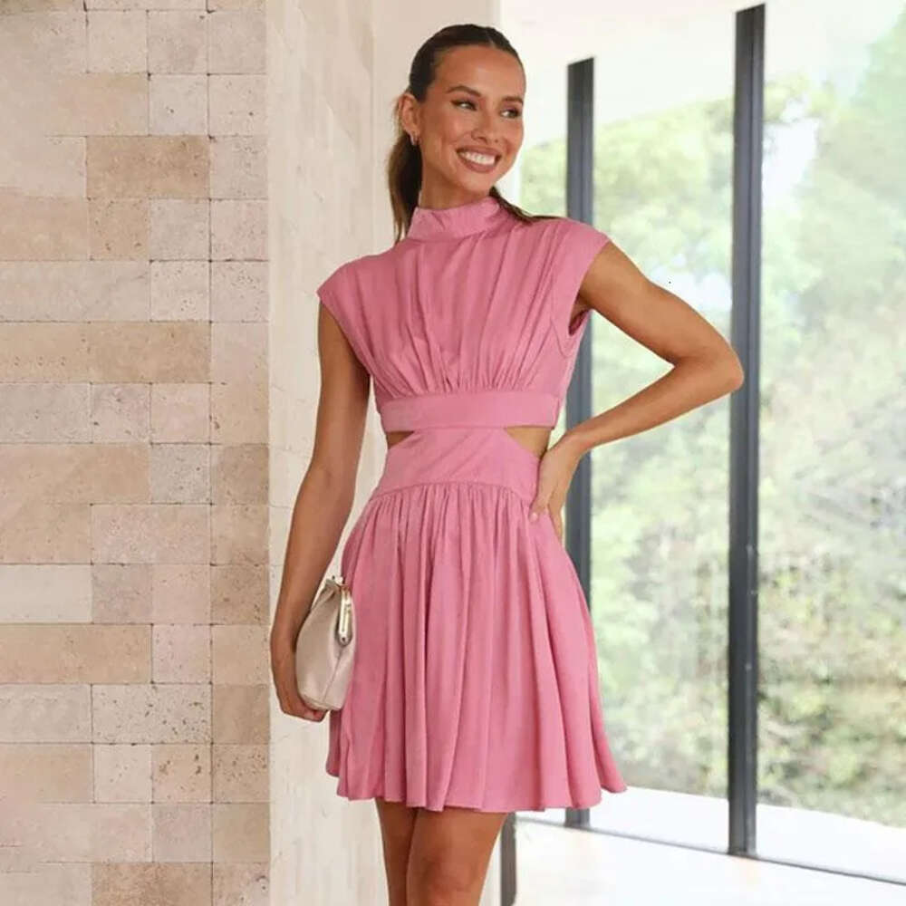 Women Designer Dress Casual Adjustable Australia Dresses Solid High Waist Hollow Out For Women Summer Sleeveless Cut Dress Fashion Elegant Clothes Vac