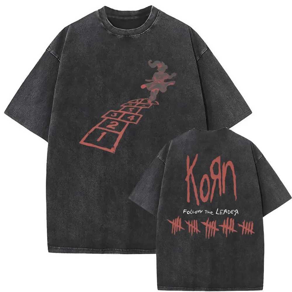 Washed Vintage Rock Band Korn Falling Away From Me T-shirt Skeleton Printed T-shirt Mens Fashion Gothic T-shirt Mens Extra Large T-shirt CL240921