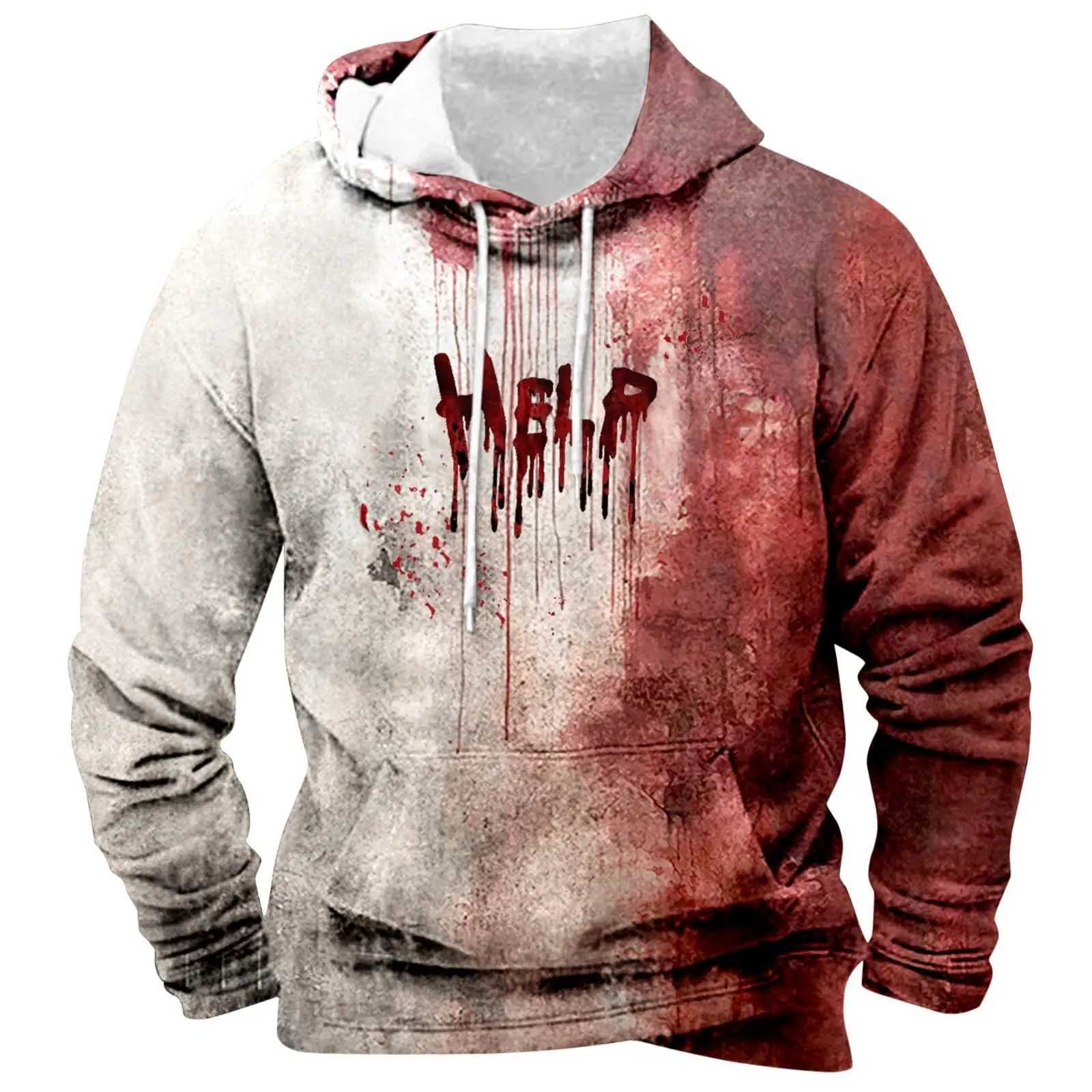 Bloody Life-saving Letters Printed Mens Hoodie Funny Halloween Sweatshirt Mens Hoodie Casual Halloween Hoodie Sweatshirt Y240920