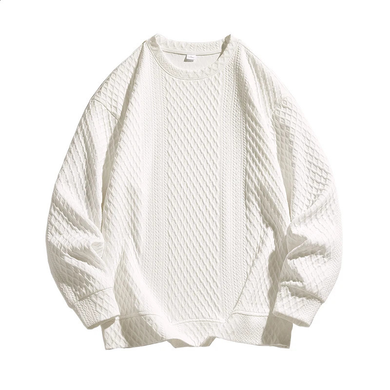 Korean Fashion Twist Print Trendy Sweatshirt Solid Colour Round Neck Pullover Oversized Casual Relaxed 240910