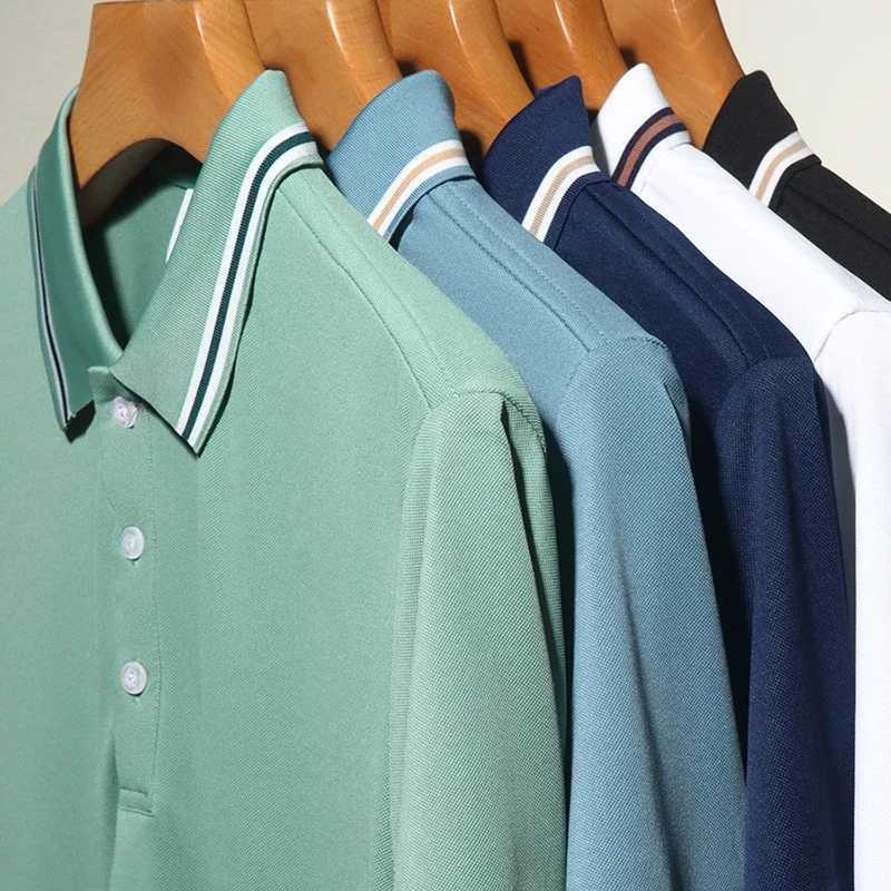 Mens Fashion Solid Short Sleeved Striped Lapel Polo Shirt Summer Breathable Comfortable TopX240920