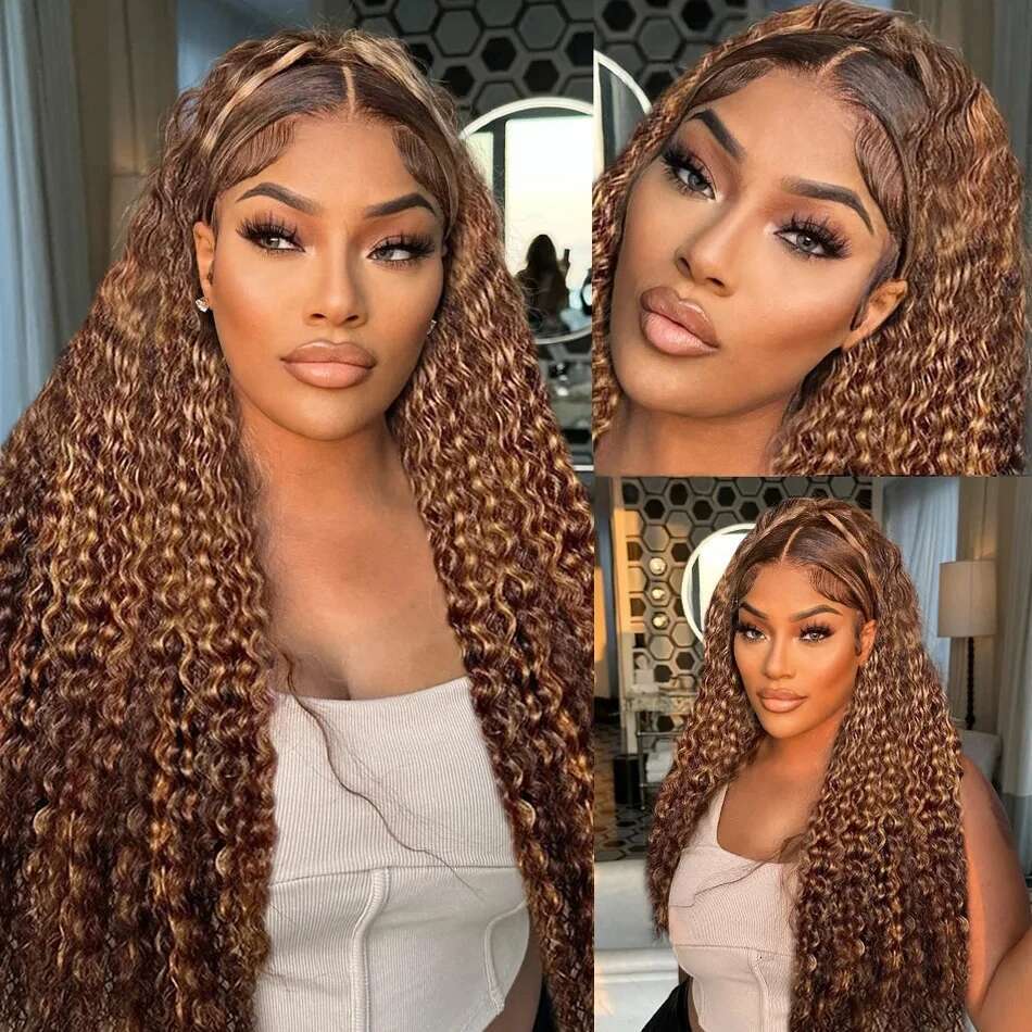 30 32 Inches 4/27 Highlight Ombre 13x6 Front Wig Human Hair Deep Wave Honey Blonde 13x4 HD Lace Frontal Curly Wigs