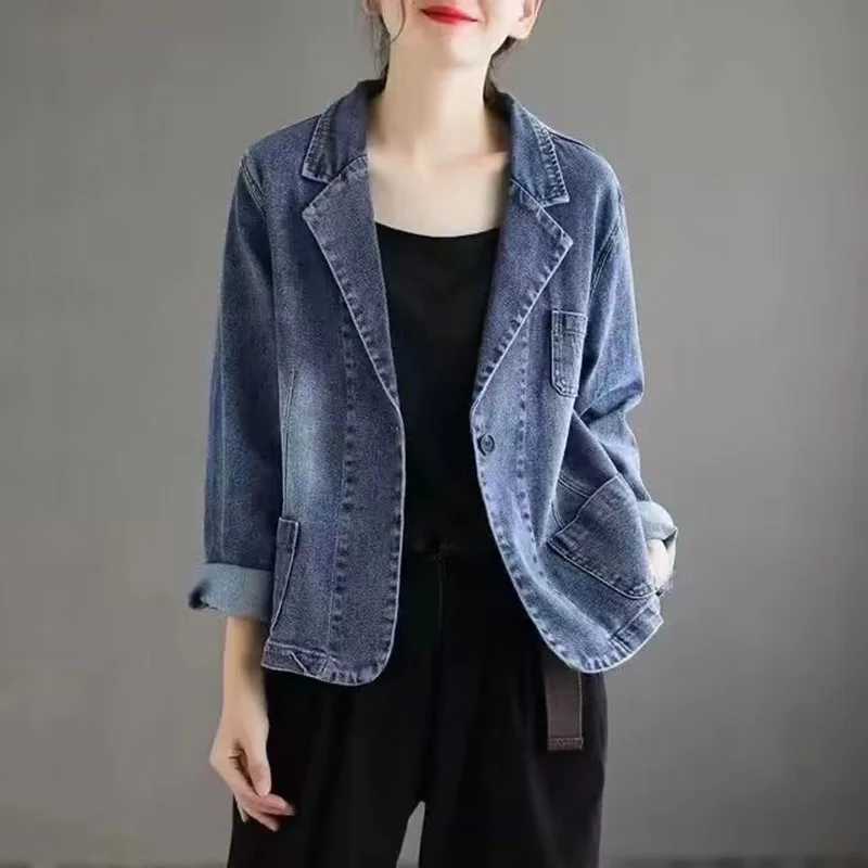 2024 Jeans Blazer Coat Women Spring Autumn New Retro Denim Jacket Female Loose Casual Coats Ladies Denim TopsX240920