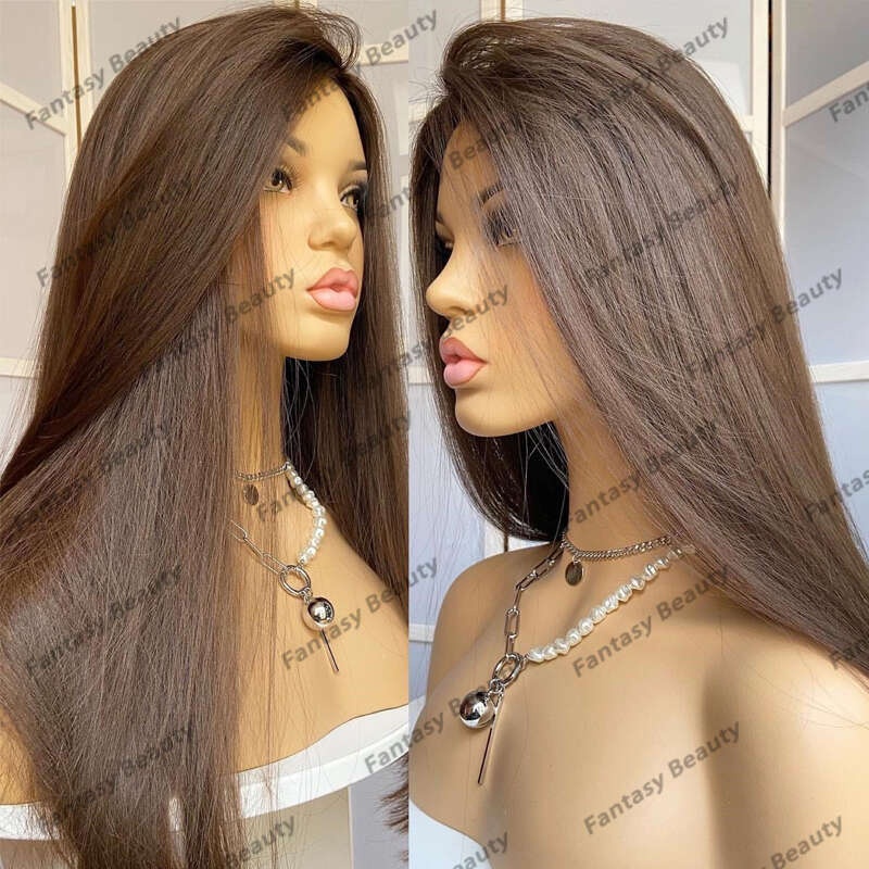Top Quality Soft Silky Straight Golden Honey Brown Synthetic Hair Lace Front Natural Haire Glueless Long 26Inches Wigs