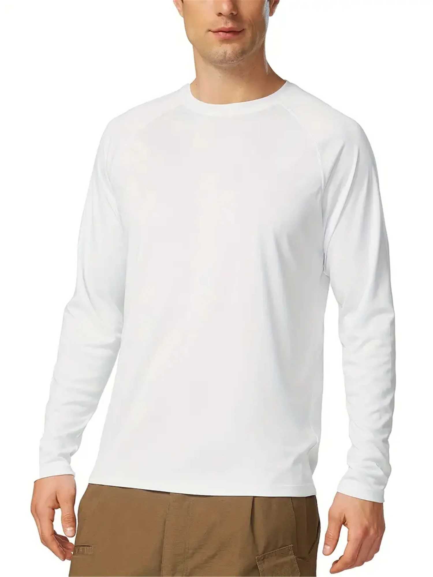 Plus Size Mens Solid T-shirt Fashion Casual Long Sleeve Tees UV Sun Protection Tops For Outdoor/workout Mens ClothingX240919