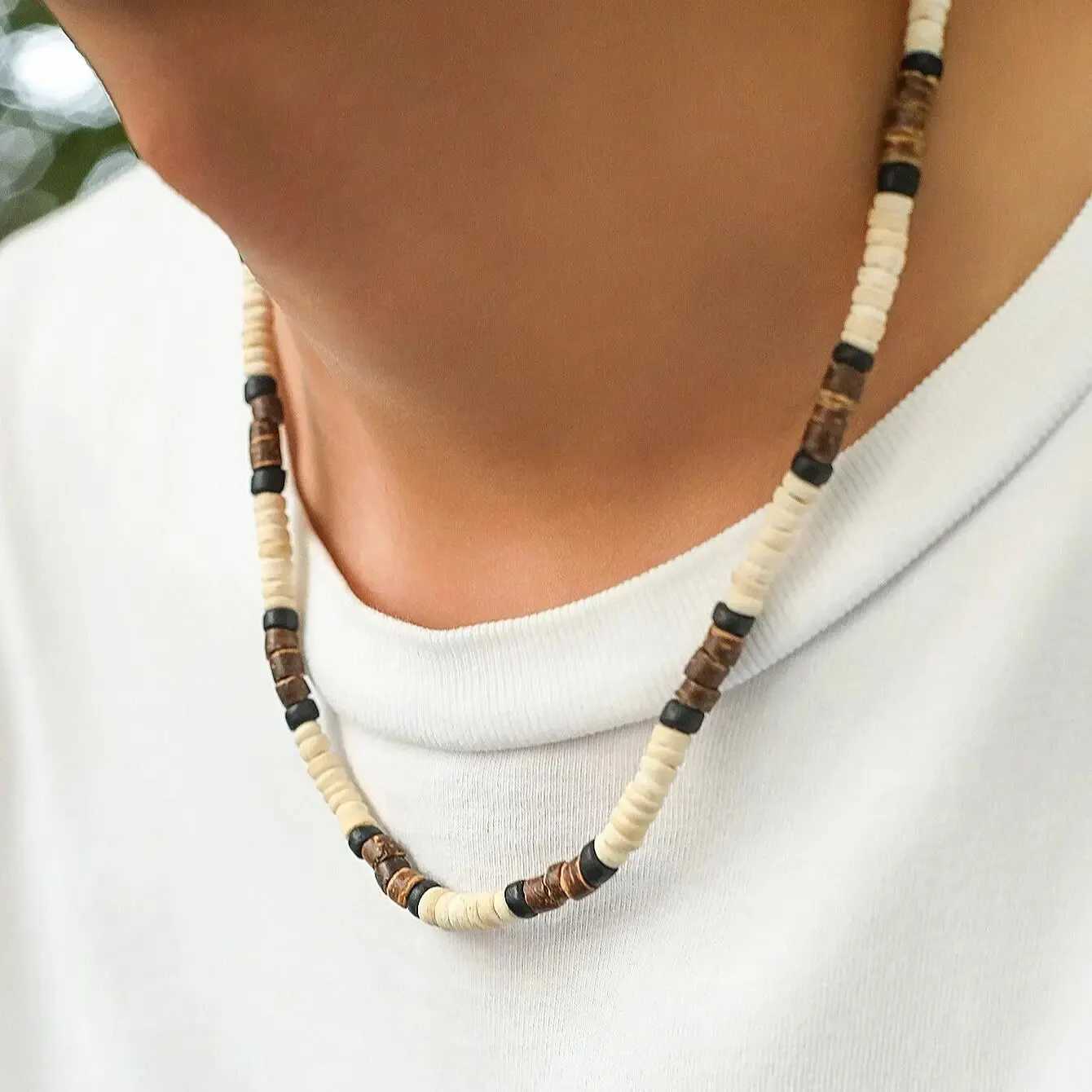 Fashion Men Summer Beach Wooden Bead Surfer Necklace Simple Geometric Tribal Ethnic Handmade Chain Steampunk Male Jewelry GiftX240919
