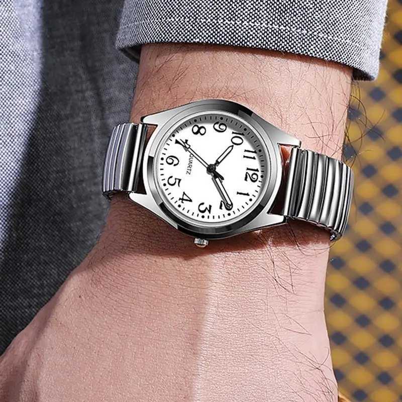 Classic style elastic spring strap watch with large digital quartz watch for men and women Father Mothers day gift watchX240920