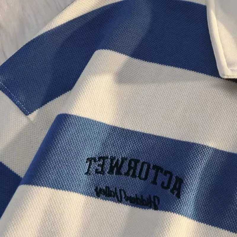 Oversize Pullover Big Size T Shirt for Man Baggy Stripe Polo Fashion Trends 2024 It A New Korean Top Luxury Japan Mens ClothingX240920