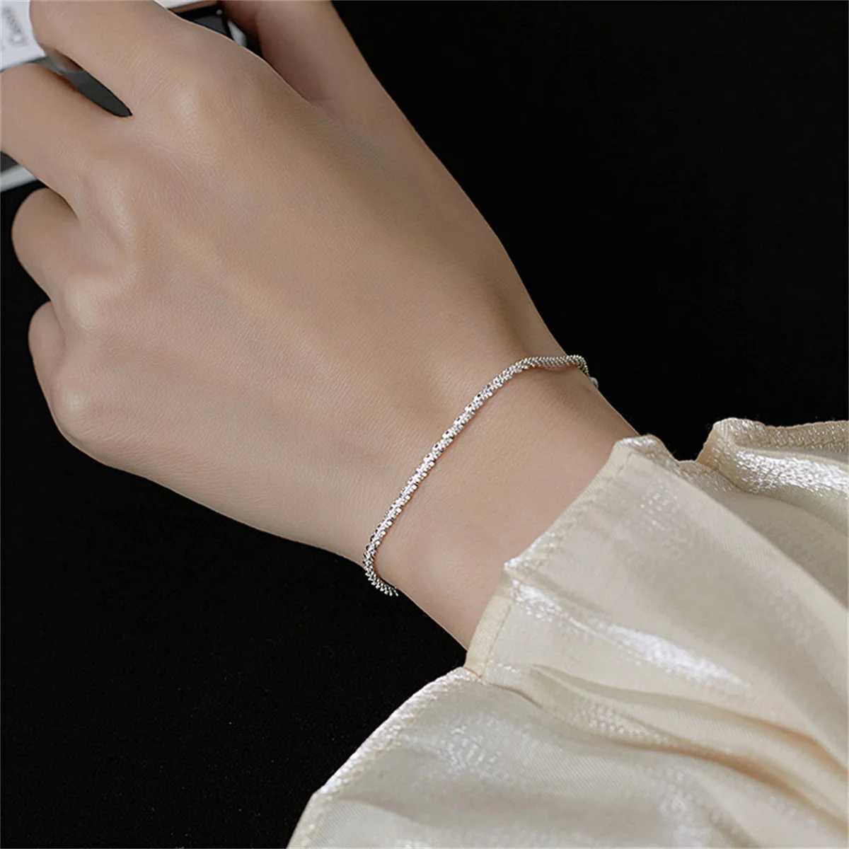 Thin Stamped Minimalist Silver Color Shiny Chains Anklets For Women Girls Friend Foot Jewelry Leg Barefoot Bracelet Accessories Y240920