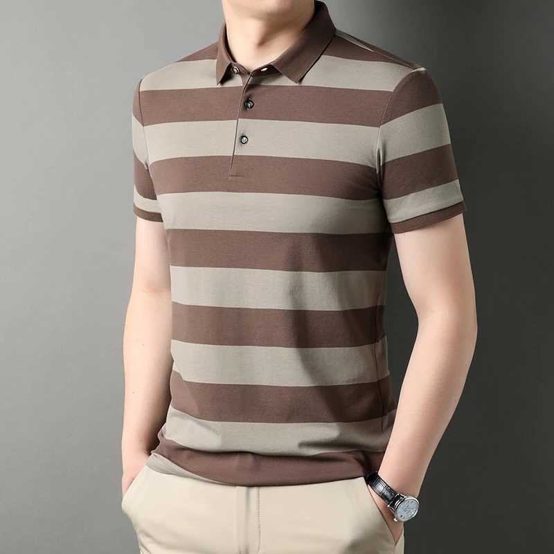 Summer Mens Polo Shirts With Short Sleeve Business Stripes Print Casual Tops Fashion Sport Wear Oversized T Shirts Man ClothesX240920