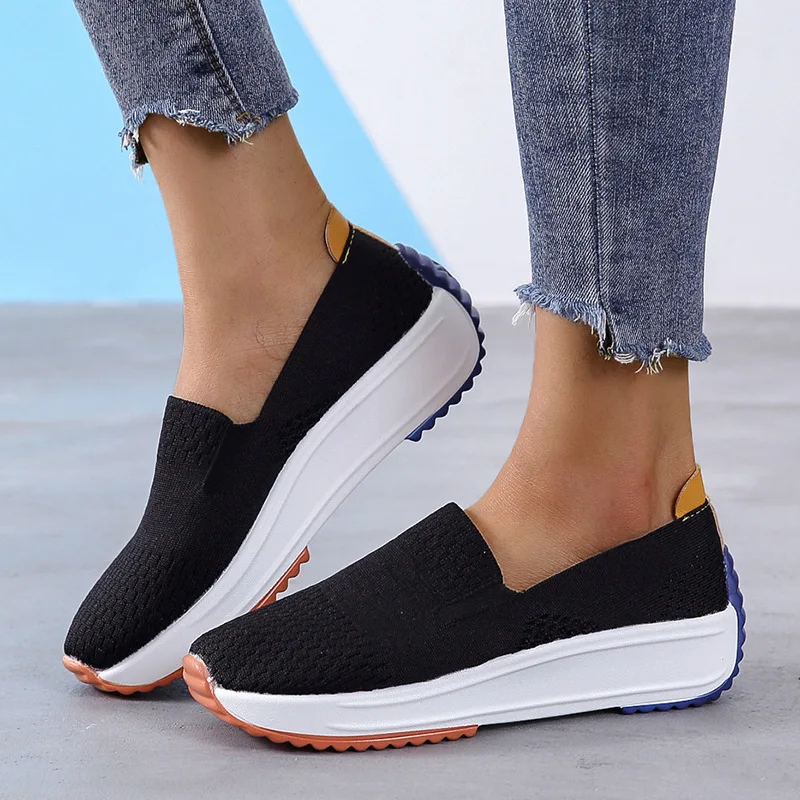 Outdoor Mesh Breathable Sneakers Women Flats Slip on Jogging Shoes Woman Light Wedge Footwear Summer Lady soft sole Loafers