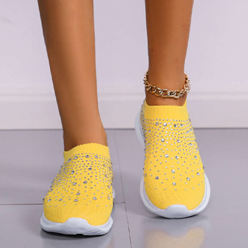 Shining Crystal Flats for Women Plus Size Breathable Mesh White Sneakers Woman 2023 Autumn Soft Sole ladies Sports Shoes