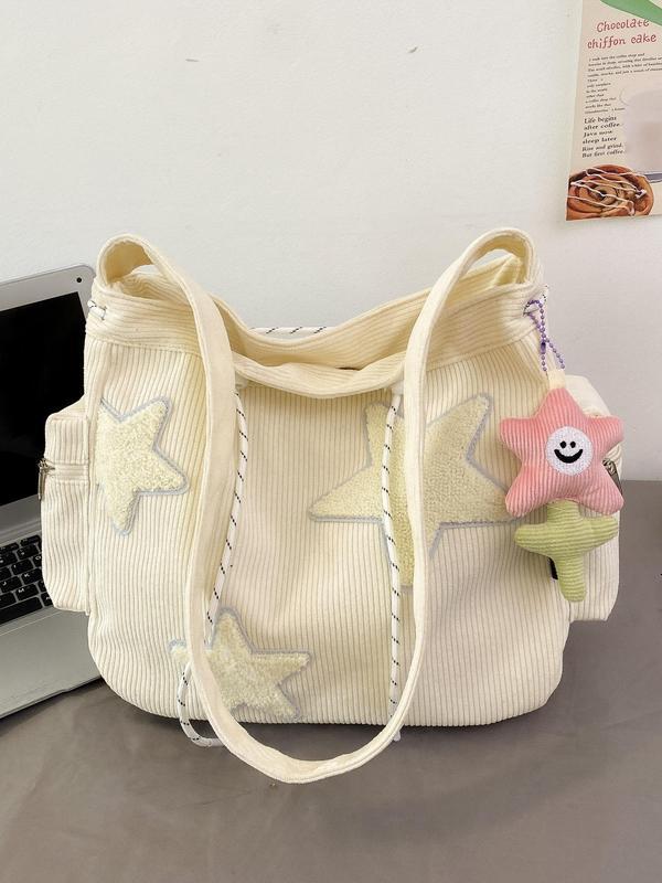 Women's Star Pattern Cute Casual Streetwear Large Capacity Everything Drawstring Design Bag for School College & Work Tote Bag, Outfits, Fall Fre