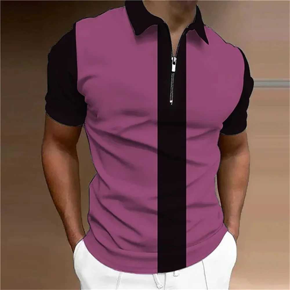 Men Short Sleeve Turn-down Collar Top Letter Printing Button Striped Polo Tees New Summer T Shirts for Fashion Pullover TopsX240920