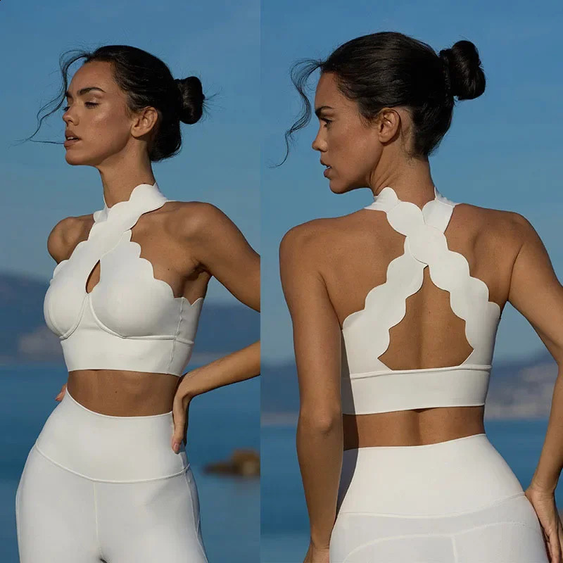 suit bra lace slim fit vest nude fabric sexy womens sports top fitness high waisted legs European size 240918