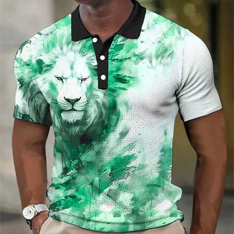 Animal MenS Polo Shirt 3d Lion Printing Casual Daily Lapel Tops Tees Fierce Beast T Shirt For Man Clothing Summer Short SleevesX240920