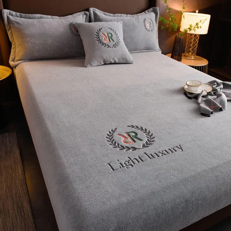 Sheet Winter plush elastic fit bed sheet for couples double layered bed linen pad cover 90 150 180x200 warm pocket 240918