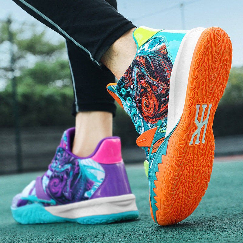 TopFight Mix Color Graffiti Pattern Youth Basketball Boots Rubber Sole Outdoor Sport Shoes Cushioning Anti-Friction Sneakers