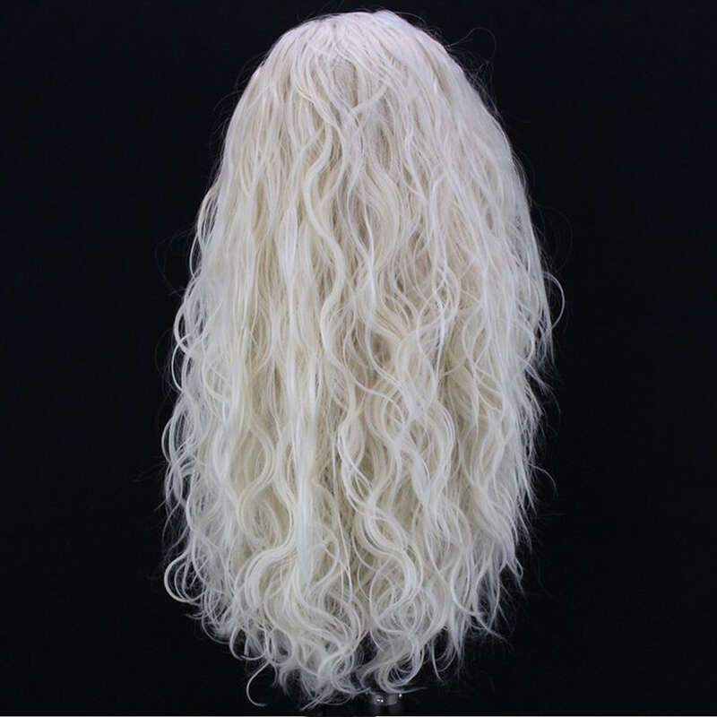 Platinum Blonde Long Loose Wave Wig Heat Resistant Glueless Synthetic Lace Front Wigs For Women With Free Part
