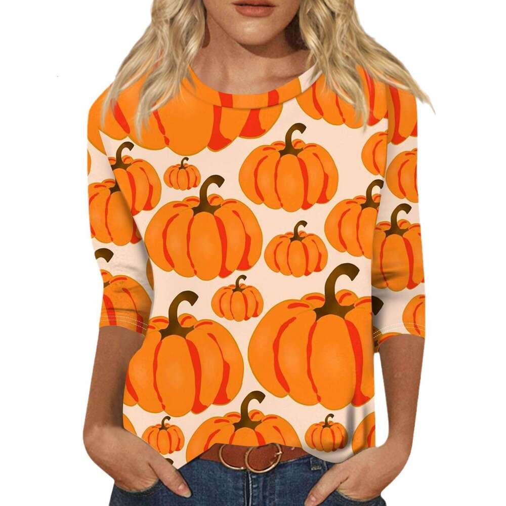 Hallowmas Cartoon Halloween Pumpkin 3D Printed Seven Sleeve T-shirt Adult Top