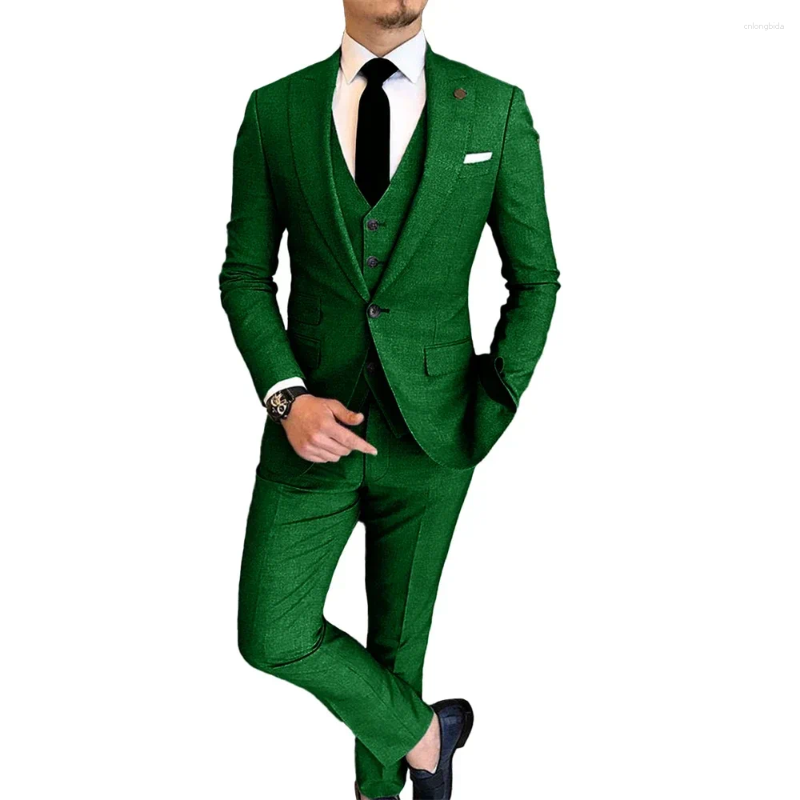 Mens Suits Summer Linen Men 3 Piece (Jacket Pants Vest) Elegant Wedding Party Prom Tuxedo Fashion Smart Casual Costume Homme Slim