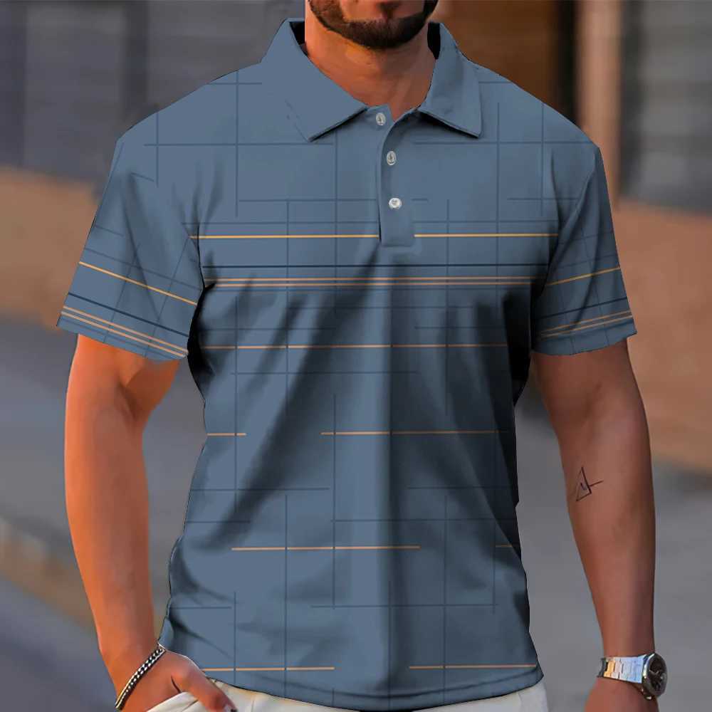 Summer Mens Polo Shirt Gradient Line Short Sleeve Tshirt Casual Daily Lapel Tops Tees Fashion Striped T Shirt For Man ClothingX240920