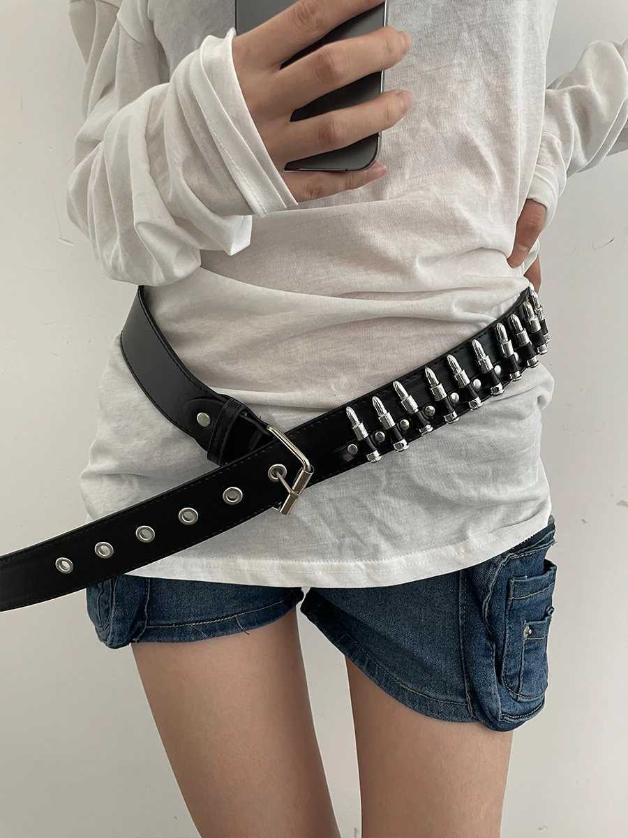 Rivet Bullet Euro-n Punk Belt Womens 2024 New Jeans Decoration Korean Edition Black Belt with Tie W240920
