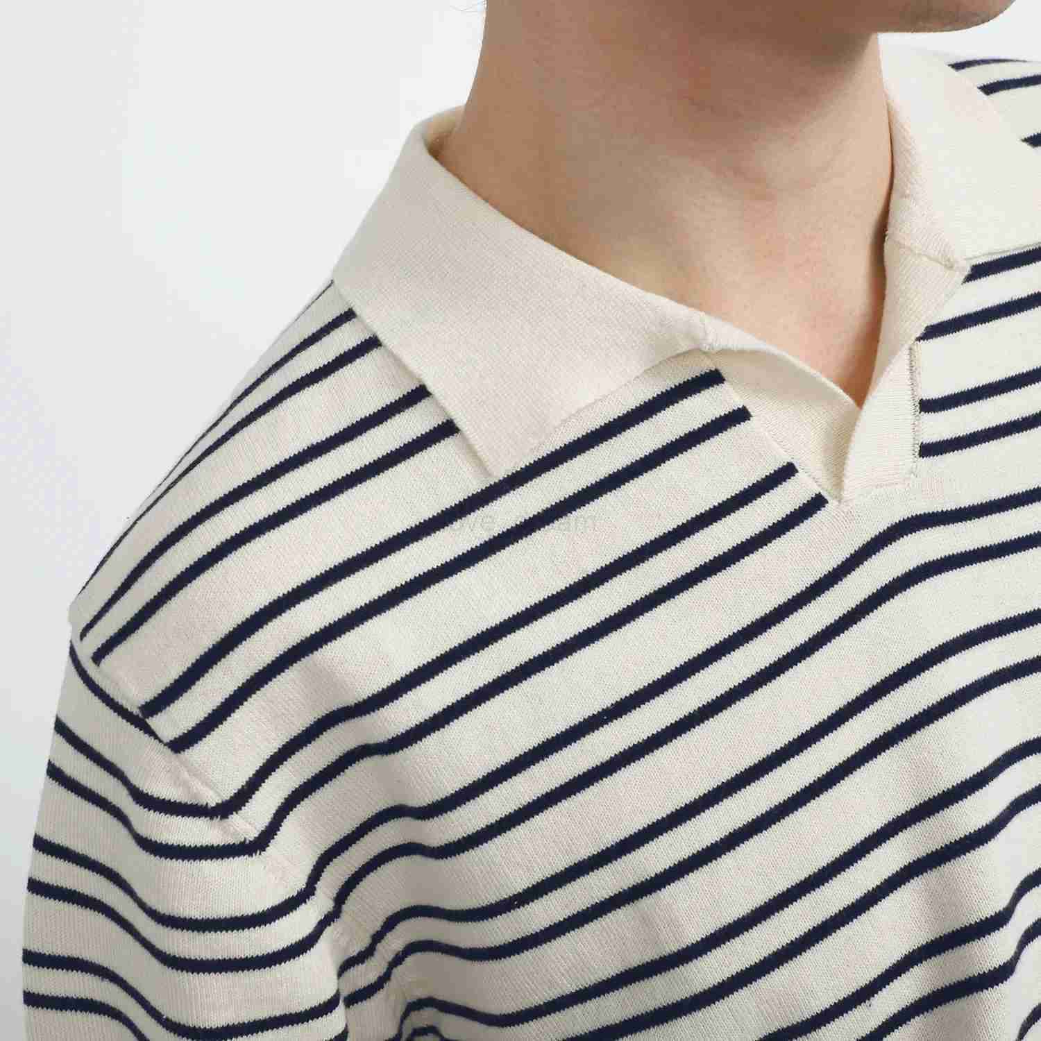 2022 Summer New V-neck Ice Silk Striped Polo Shirt For Men Short Sleeves Trendy Versatile Simple Fashionable Lapel T-shirtXJ240920