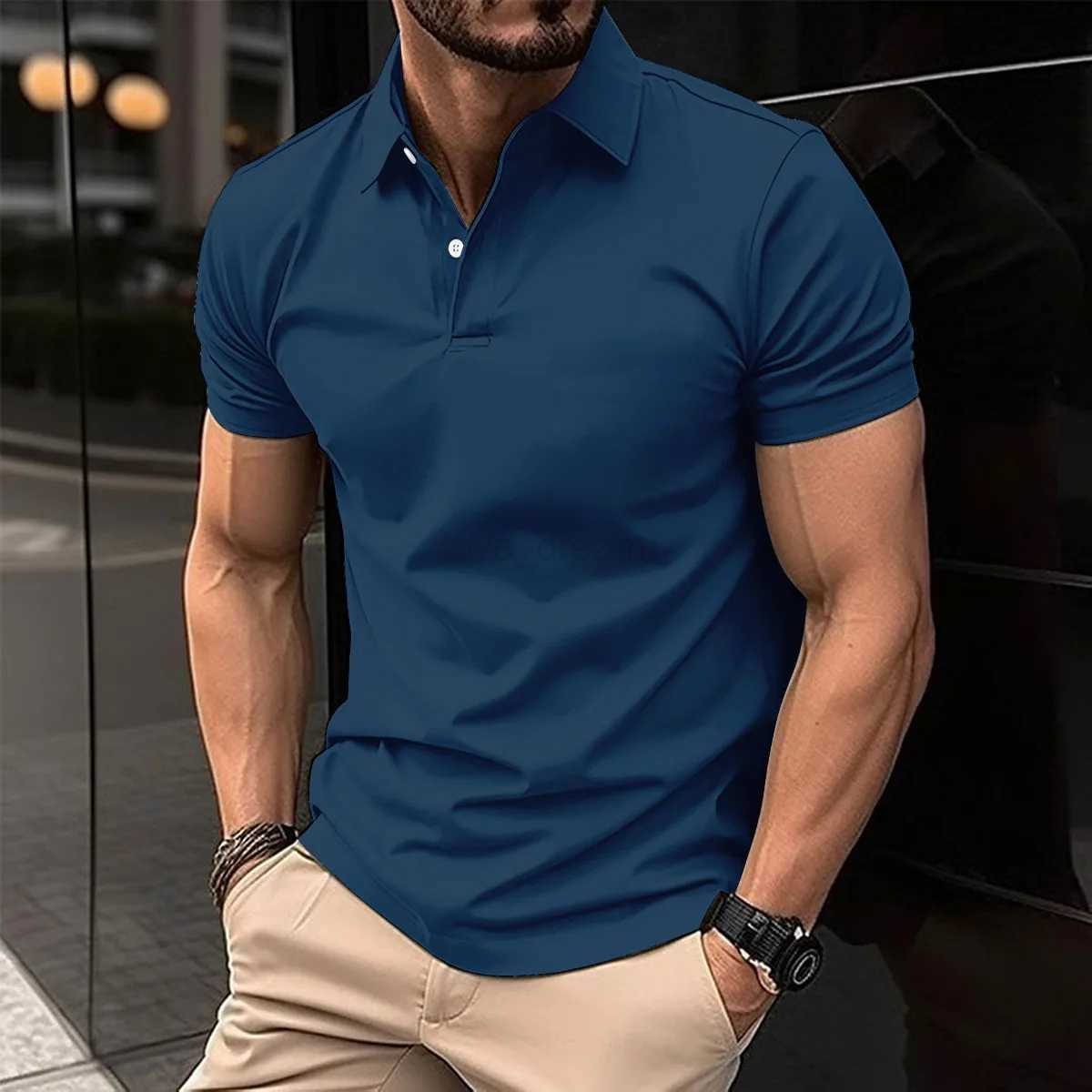 Fashionable Solid Color Button polo T-Shirt For Mens Fashionable Lapel Button Shirt Street clothing Summer New Short SleevedXJ240920