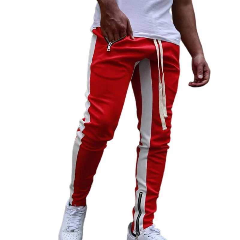 Mens sports jogging pants with zipper splicing work and leisure splicing pants fitness sole tight fitting sports pants W240919