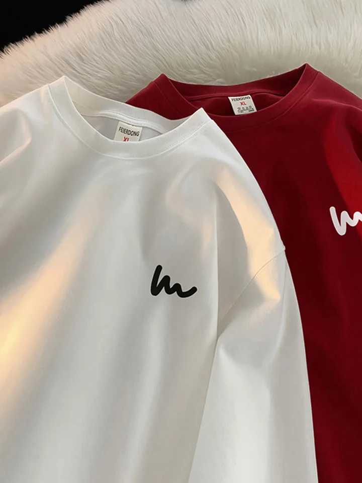 65% Cotton Long Sleeve T-shirt Men Autumn Innerwear Base Shirt Couple Style American Retro Top ClothingX240919