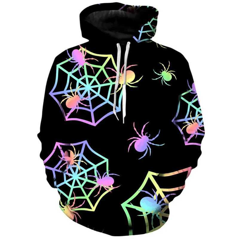 Halloween Spider Webs Graphic Hoodie Men 3D Printed Skull Sweatshirt Street Personality Cosplay Pullovers Loose Long Sleeve Tops Y240920