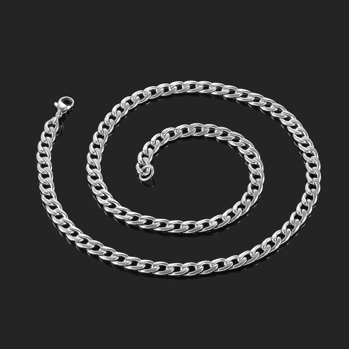 Mens Necklace Round Cuban Link Chain on Neck Stainless Steel Silver Color Punk Boy Women Choker Jewelry Accessories GiftsX240919