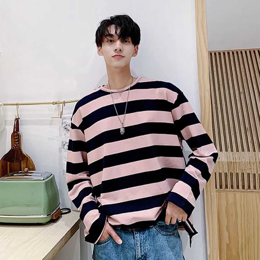 Spring Autumn Striped T Shirts Men Casual Long Sleeve Tshirt Male Loose Pullovers Tops Man Winter T-shirt For Men ClothingX240919