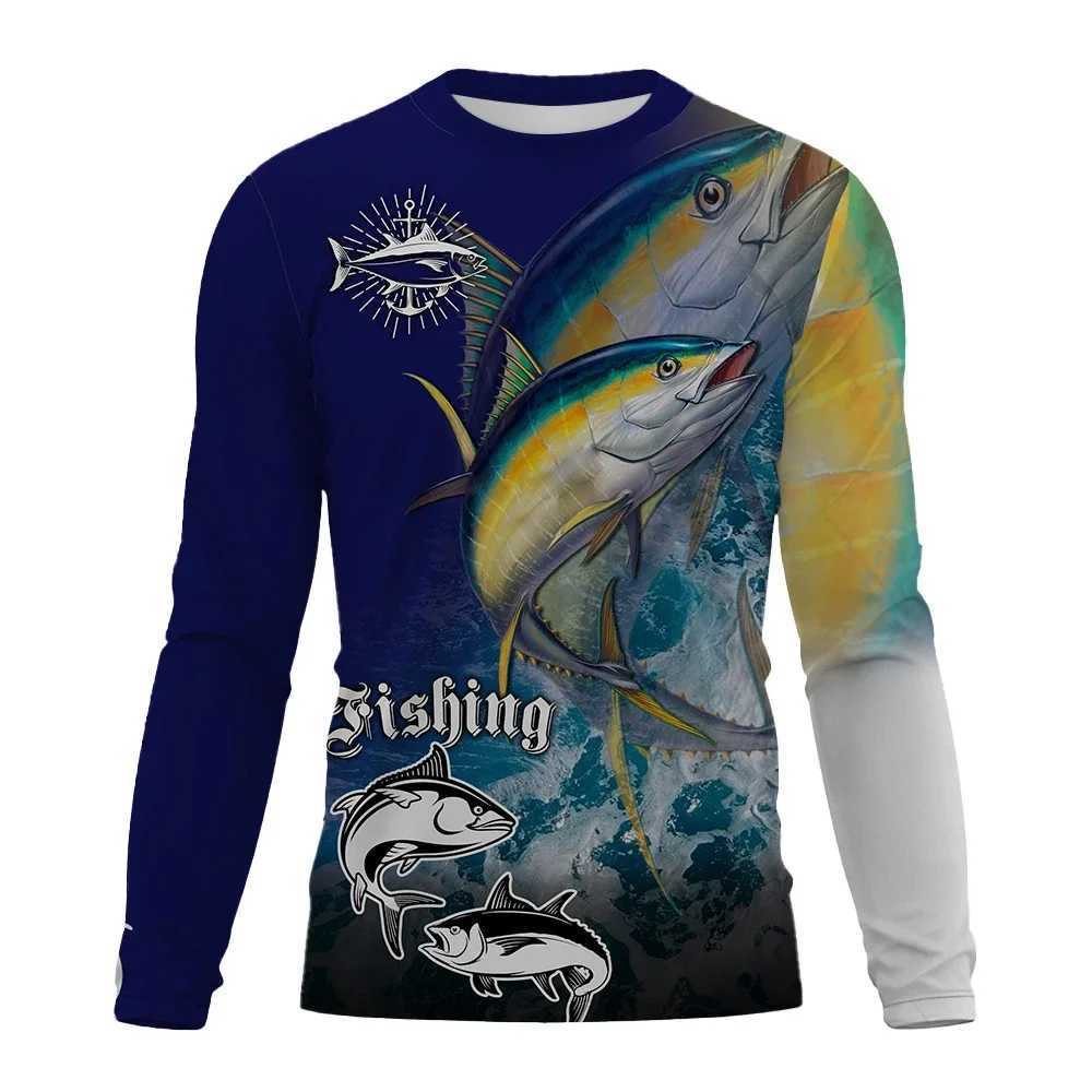 Spring and Autumn Mens 3D Printing Fish Pattern T-shirt Fashion Casual Long sleeved Clothing outdoor fishing T-shirt S-5XLX240919