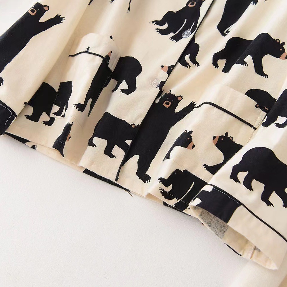 2024 Cotton pajamas, women's home wear, pajama set, large size, simple loose, autumn and winter cartoon long sleeved, loose double bag