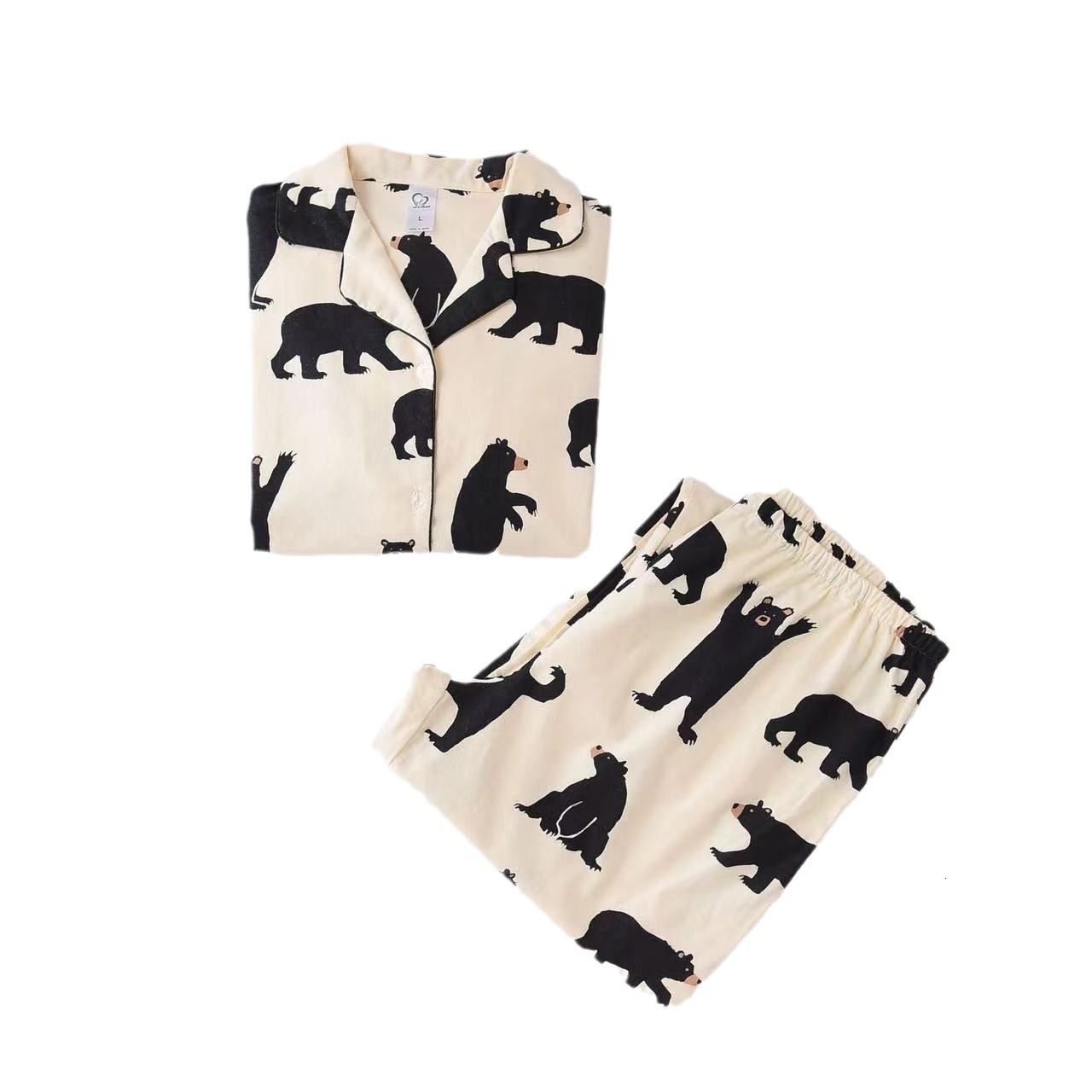 2024 Cotton pajamas, women's home wear, pajama set, large size, simple loose, autumn and winter cartoon long sleeved, loose double bag