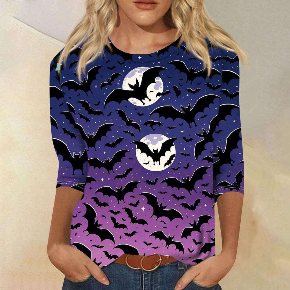 Hallowmas Cartoon Halloween Pumpkin 3D Printed Seven Sleeve T-shirt Adult Top