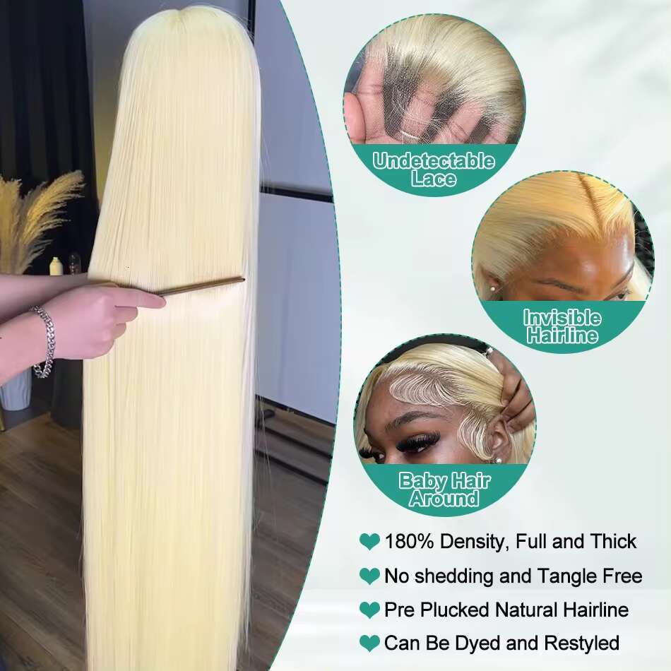 Brazilian Blonde 13x4 13x6 Full HD Frontal Wigs Human Hair Bone Straight 613 30Inch Melt Skin Lace Front Wig For Women 250%