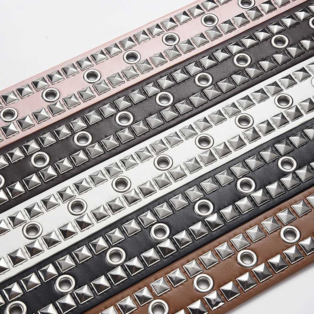 New Fashion Womens Leather Punk Belt Square Rivet Metal Belt Mens and Womens Width Adjustable Jeans Belt Designer Belt W240920