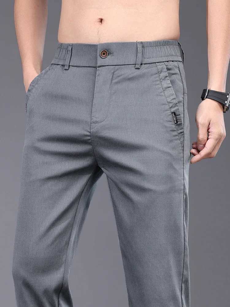 Mens pants soft and elastic Lyocell fabric summer clothing casual pants thin elastic waist slim fit mens pants W240919