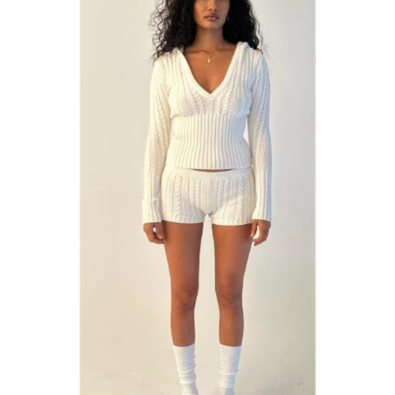 Women 2 Piece Aesthetic Long Sleeve Hoodie And Low Waist Shorts Clothes Set Streetwear
