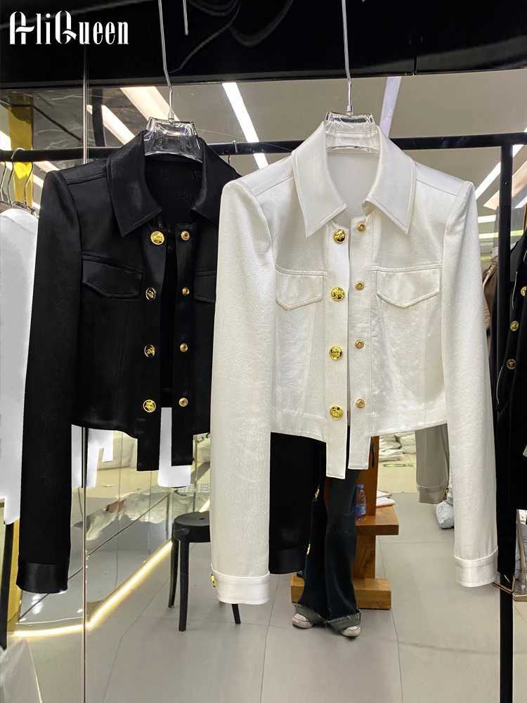 Korean Women Metal Buckle Irregular Satin Jackets Crop Tops Female Casual Sun Protection Clothing Coats White All-matched JacketX240920