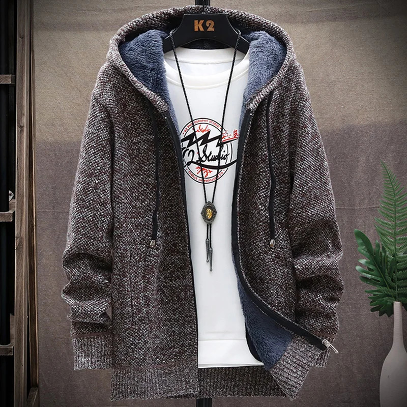 Autumn and Winter mens wool jacket jacket plush thickened classic vintage cardigan Hoodie casual loose tops 240911