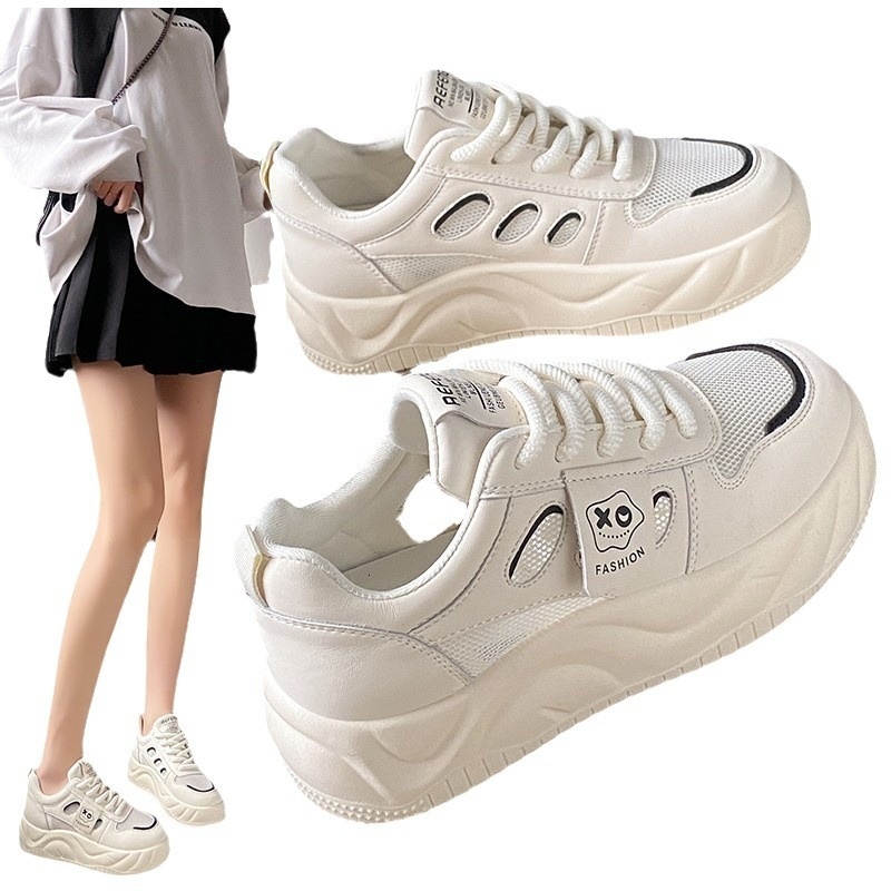 Thick soled bread for women 2024 new versatile height increasing spring casual board shoes, black women's shoes