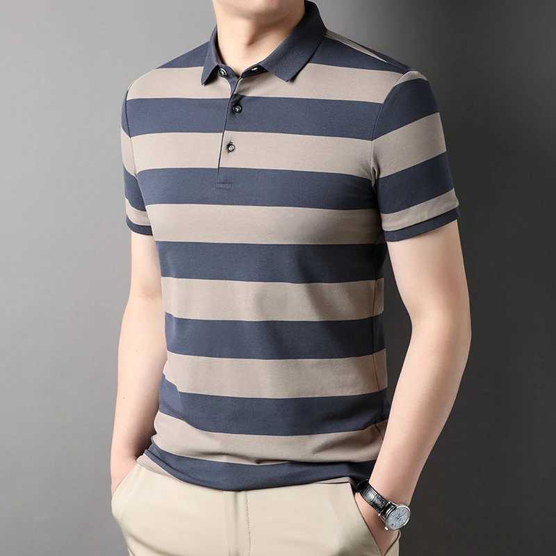 Summer Mens Polo Shirts With Short Sleeve Business Stripes Print Casual Tops Fashion Sport Wear Oversized T Shirts Man ClothesX240920