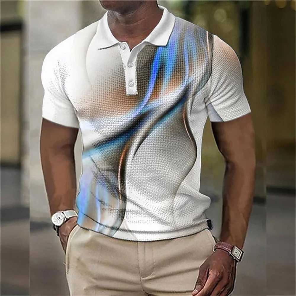 New MenS Polo Shirt 3d Gradient Line Casual Daily Lapel Tops Tees Striped T Shirt For Man Clothing Summer Short Sleeve TshirtsX240920