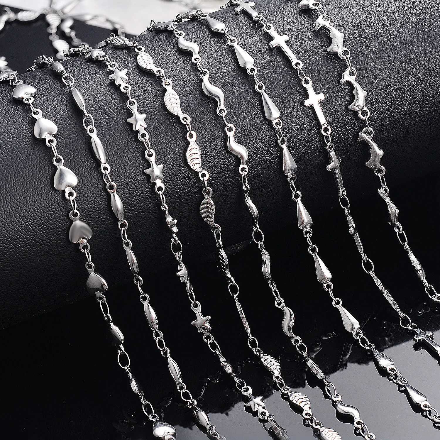 1Pc Length 18cm-100cm Stainless Steel Long Chain Necklaces For Women Silver Color Heart Cross Necklace Ladies Fashion JewelryX240919